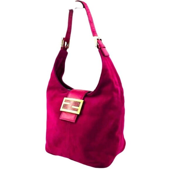 Fendi Handbags - Authentic FENDI Mamma Baguette Pink Suede Gold Glitter Flap Shoulder Bag Purse